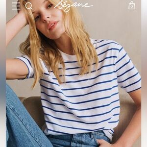 Sezane Conrad T-Shirt in White/Bright Blue Stripe